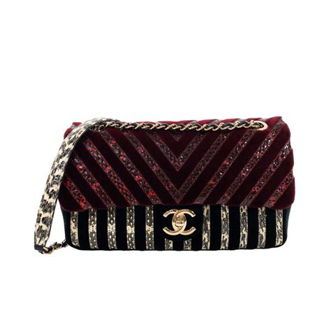 Chanel Velvet Python Chevron Limited Edition Flap Bag 